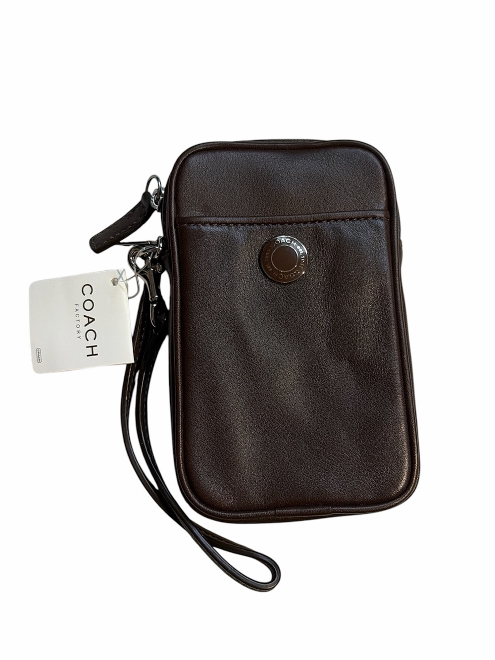 Coach Brown Wristlet Phone Pouch Removable Strap Mahogany PDA Case FS1389